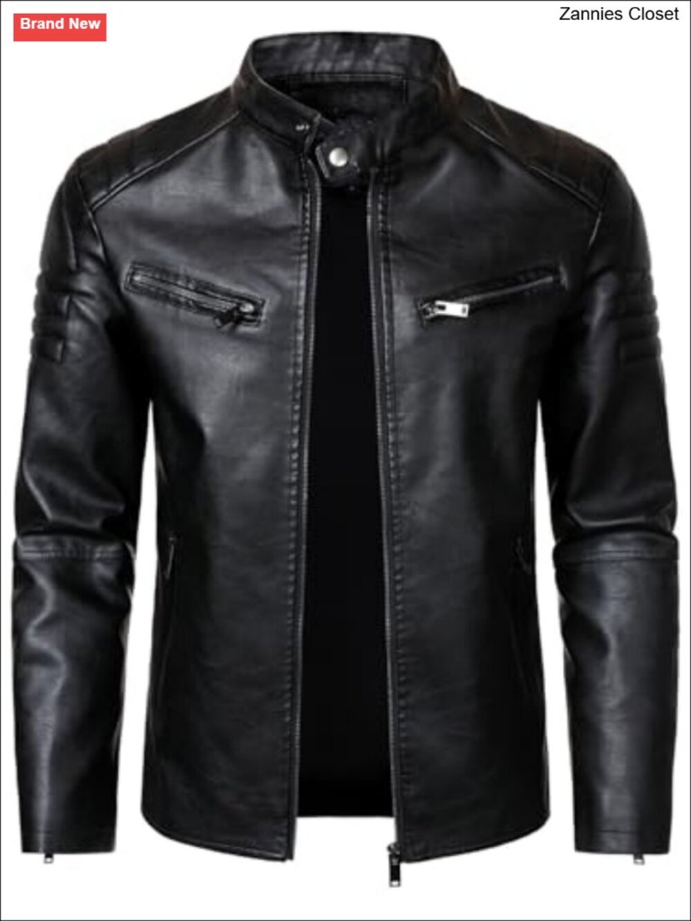 Faux Leather Motorcycle Jacket Stand-up Collar Vintage Coat Outwear